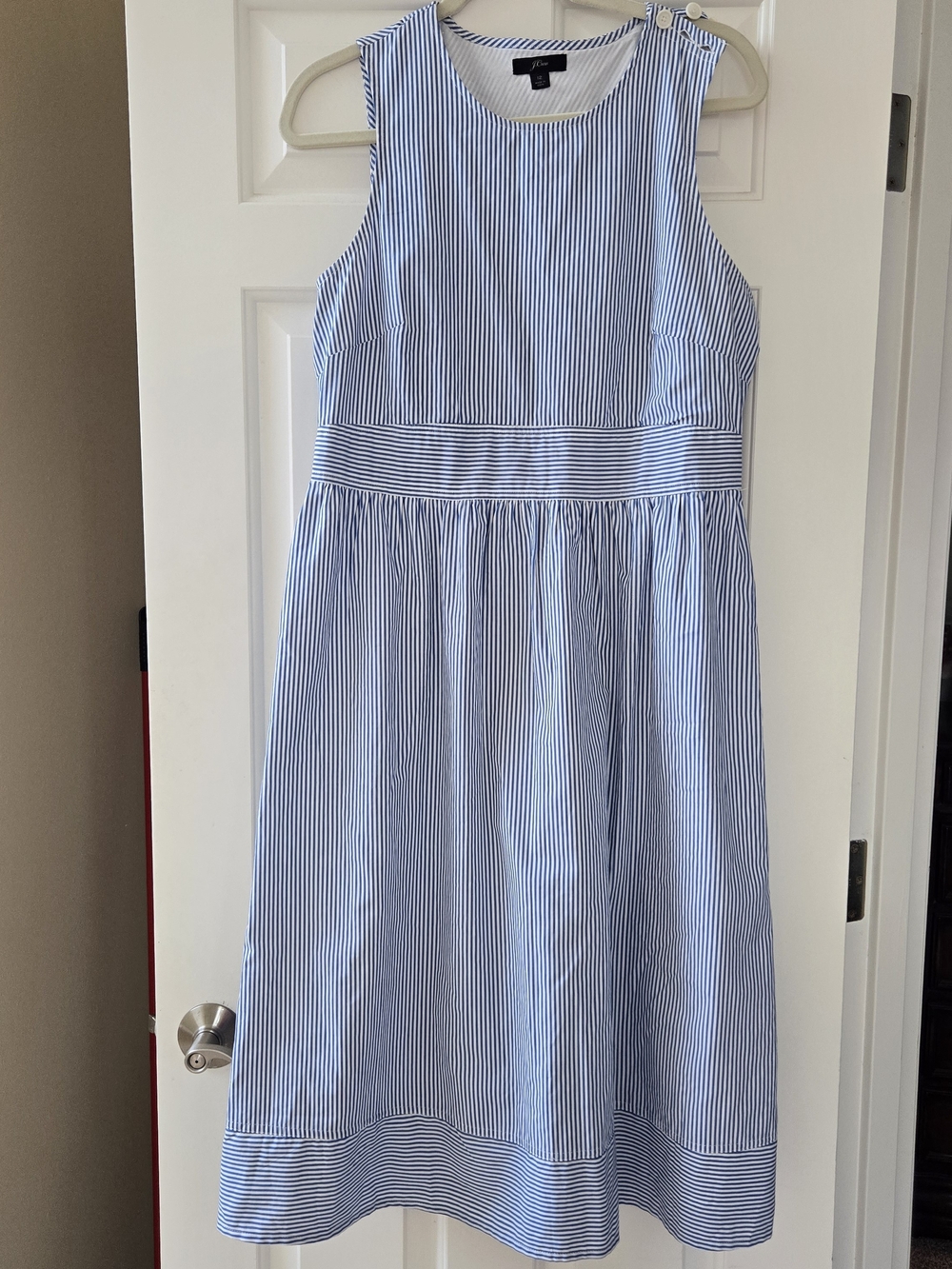 J. Crew Light Blue and White Striped Sleeveless Sundress